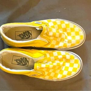 VANS YELLOW CHECKERBOARD SLIDE ONS SIZE 4.5 men’s or 6 women’s